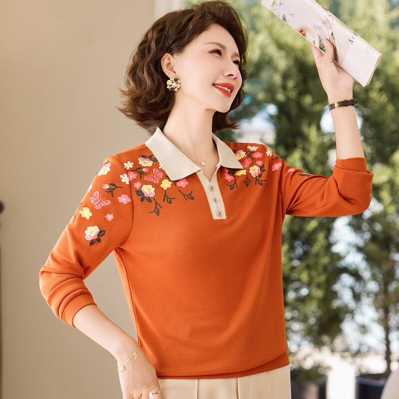 Floral Print Long-Sleeve Lapel Knit Top for Women