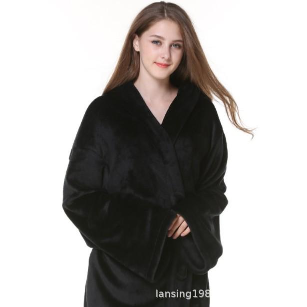 Halat de baie unisex cu glugă din flanelă - Cozy Coral Fleece pentru toamnă/iarnă, lungime medie, mărimi mari, pijamale pentru cupluri