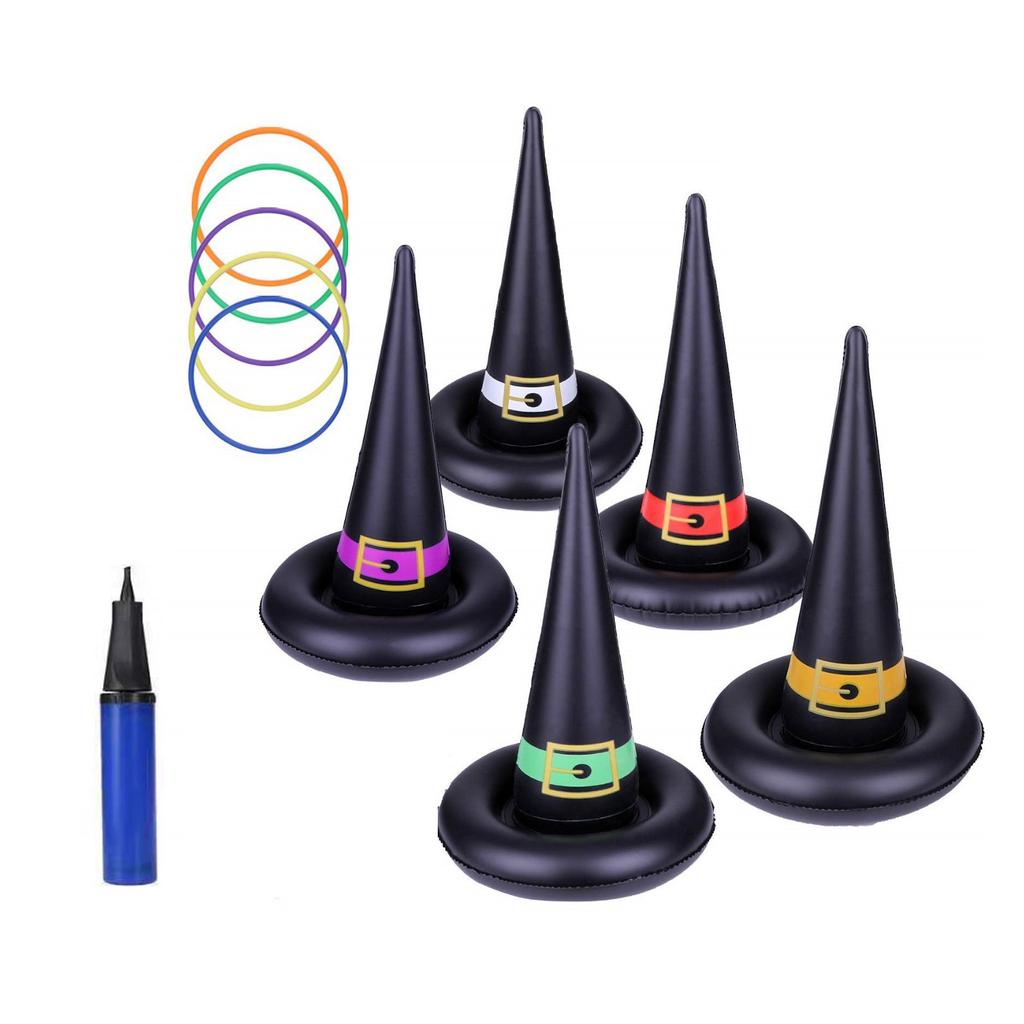Halloween Witch Hat Funny Durable Lightweight Inflatable Witch Hat with 5pcs Plastic Rings for