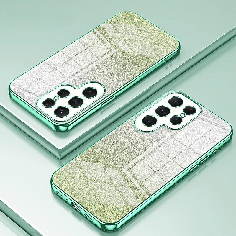 Glitzer galvanisierte Handyhülle für Samsung Galaxy S24 S23 S21 FE S22 Ultra Plus Silikon weiche TPU stoßfeste Rückseite