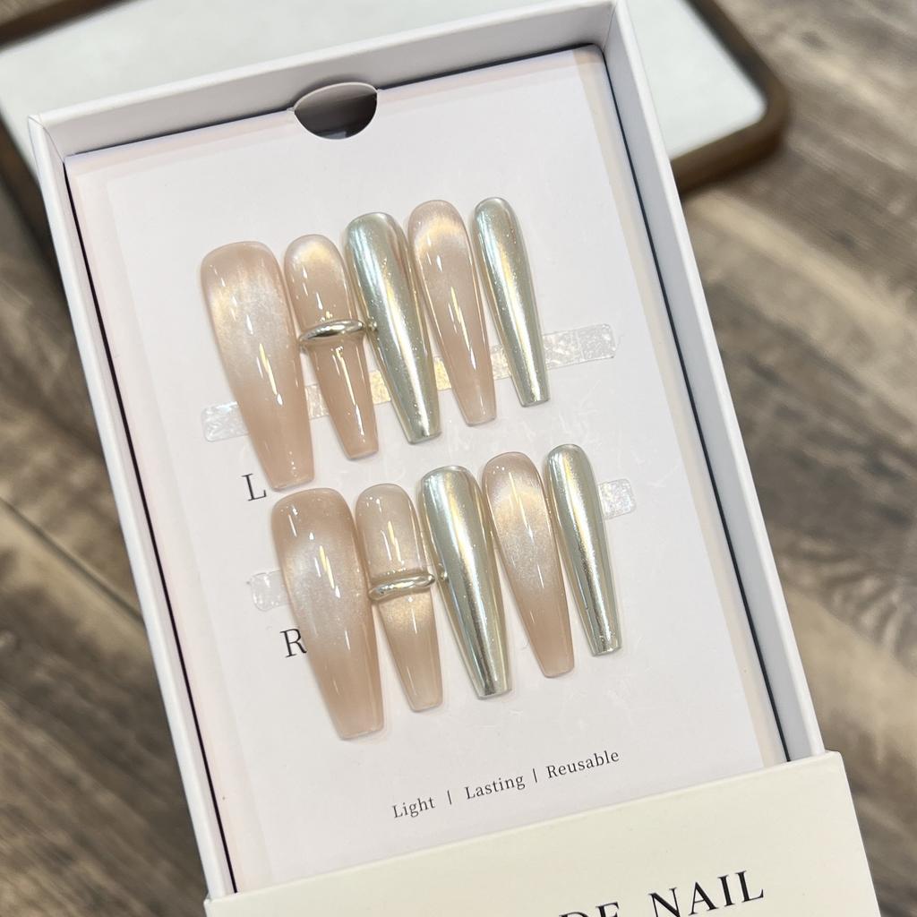 Spring and Summer Wear Armor High-end Nude Color Simple Cat Eye Magic Mirror Powder Manicure Sticker Removable Nail Piece