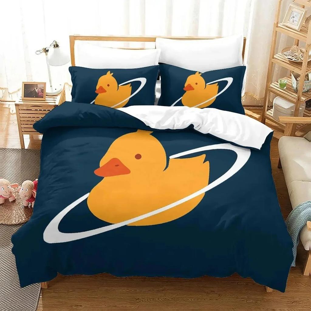 Set de lenjerie de pat 3D Cartoon Quackity Duck Husă de plapumă Set de pat Husă de pilotă Față de pernă Plapumă King Queen Size Set de lenjerie de pat pentru băieți adulți