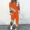 Ladies Round Neck Loose Sweatshirt And Elastic Waist Straight Trousers Two Piece Casual Home Outfit
