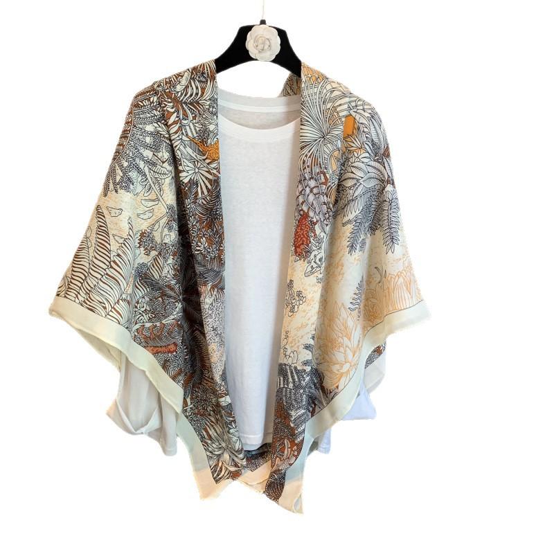 Light Luxury Silk Scarf Women's High-end Jungle 111CM Large Square Scarf Decorative Scarf Spring and Summer Air-conditioned Room Shawl Scarf Square Sc