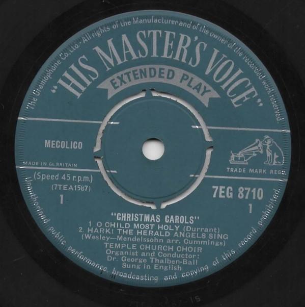 

7inch Record CHOIR OF TEMPLE CHURCH Christmas Carols 7EG8710 His Masters Vo 1961 UK Classical Used