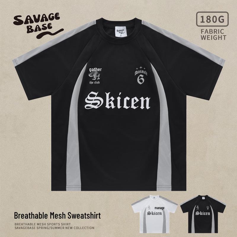 

Unisex Retro Summer Mesh Sports T-Shirt with Raglan Sleeves Extra Large чорний