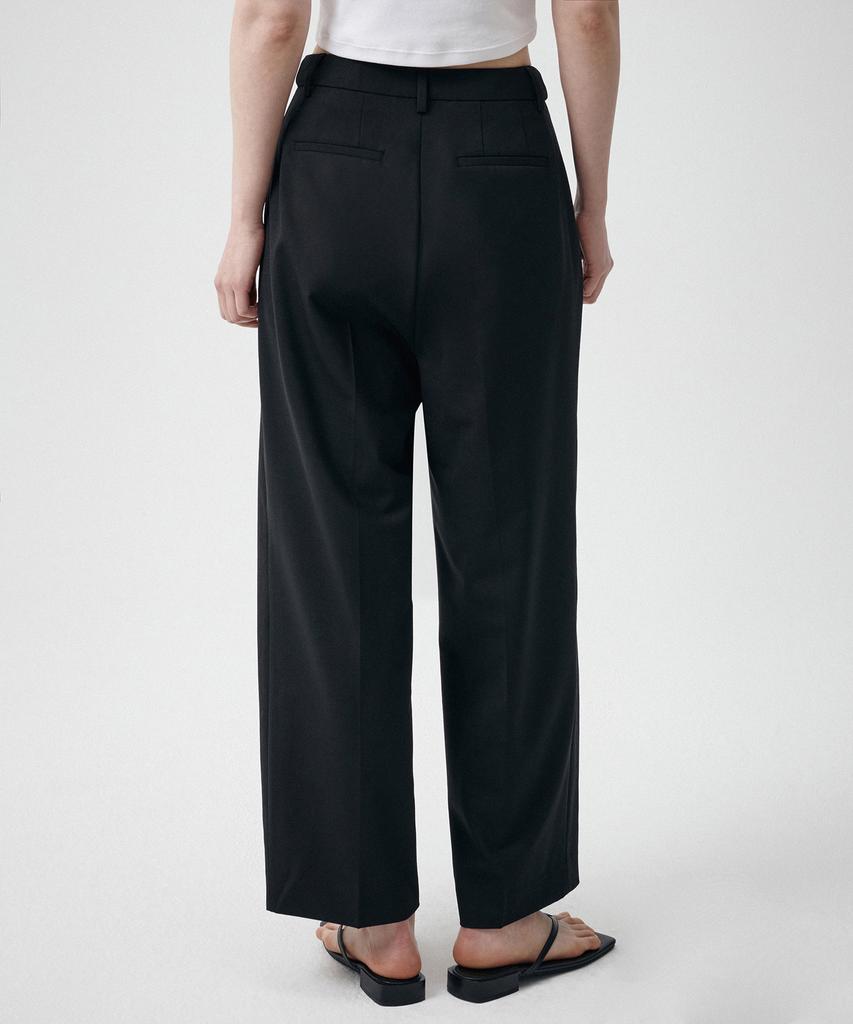 MUSINSA STANDARD WOMAN Women'S Summer Wool Loose Tapered Hidden Banding Slacks [Black]