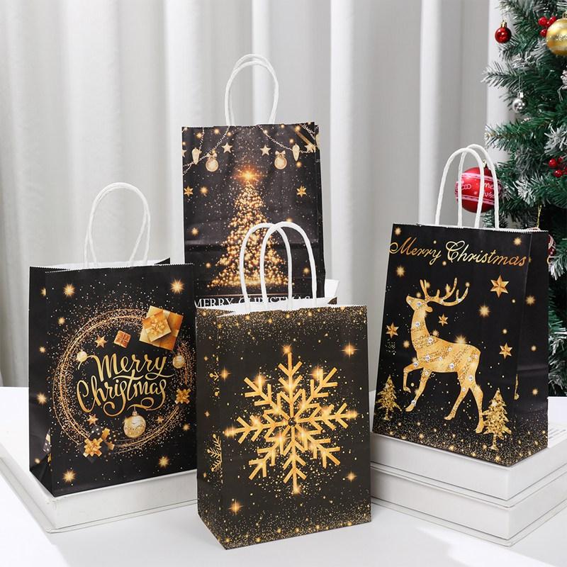 Christmas Kraft Paper Gift Bags Xmas Candy Cookies Gift Tote Bag Christmas Decoration 2025 for Home Navidad Noel New Year 2025