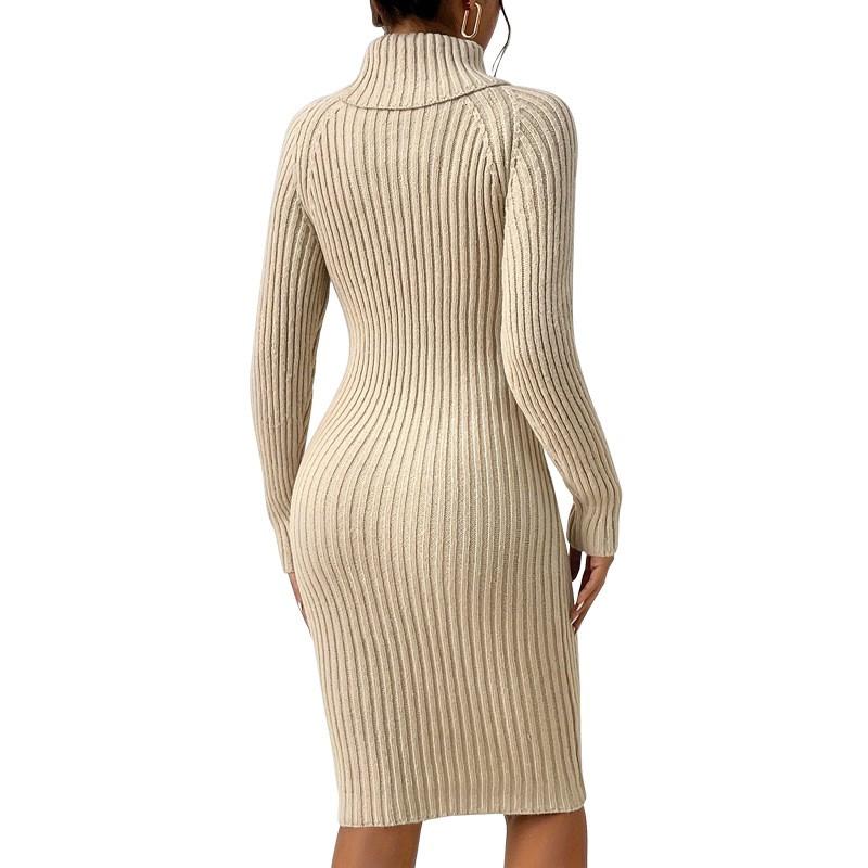 Womens High Neck Slim Fit Knit Sweater Dress Solid Color Long Sleeve Casual Chic Outfit