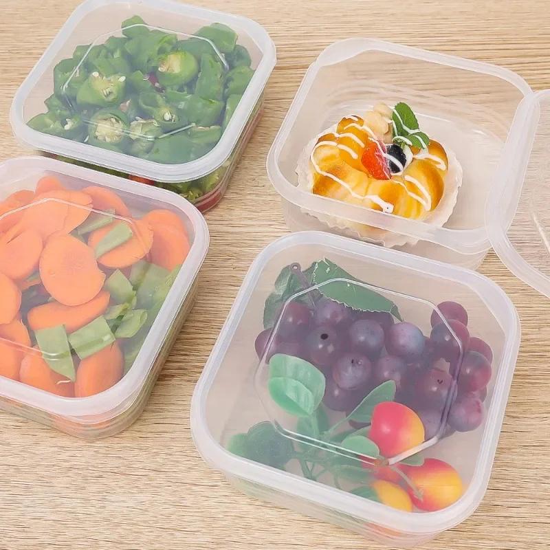 Transparent Kitchen Storage Box Food Grade Sealed Tank Square Food Dispenser Fresh Keeping Fruit Vegetable Container 350Ml 650Ml