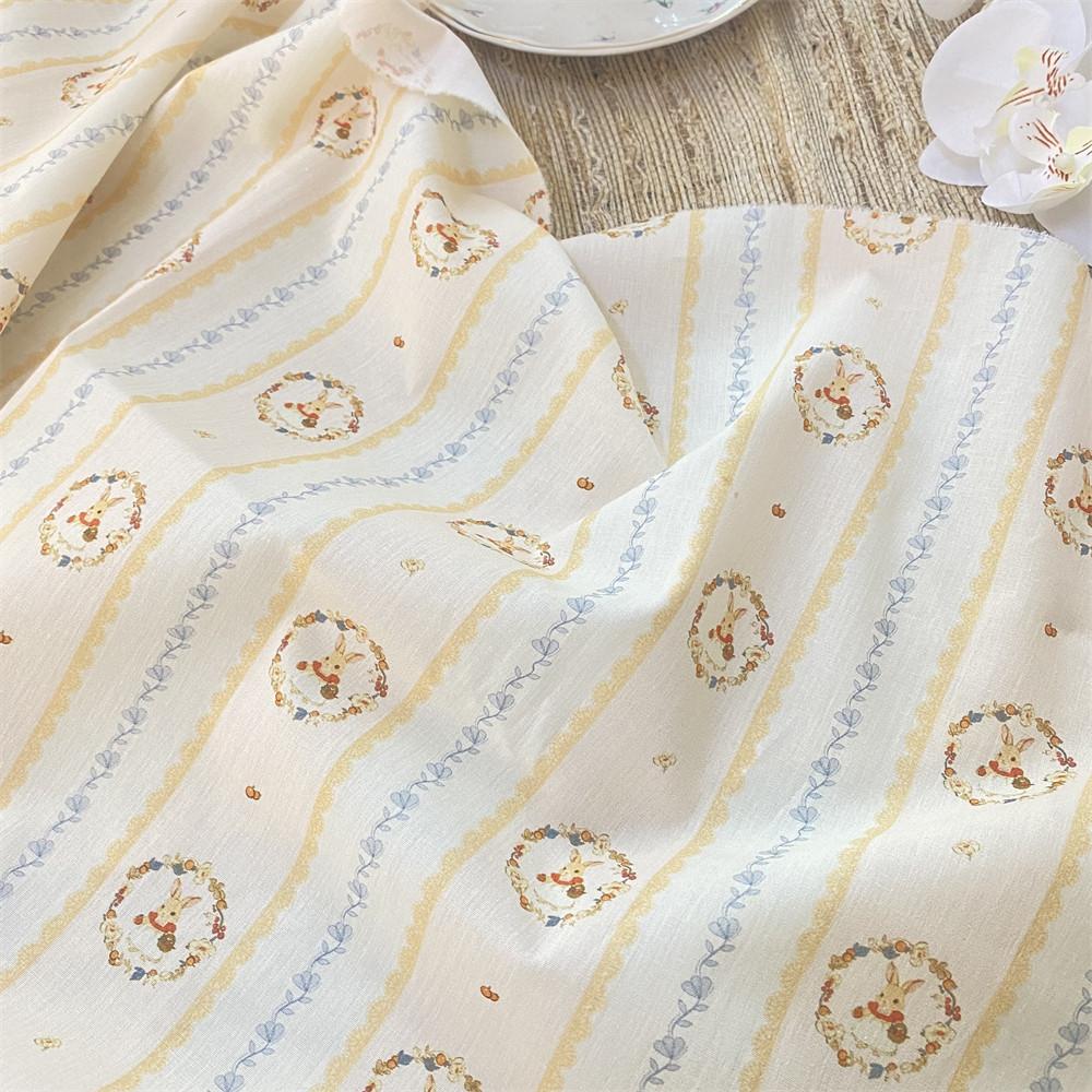 0.5m Pure Cotton Rabbit Printed Plain Weave Poplin Fabric for Sewing Dresses Tablecloths Decorative Cloth Handmade DIY Fabrics