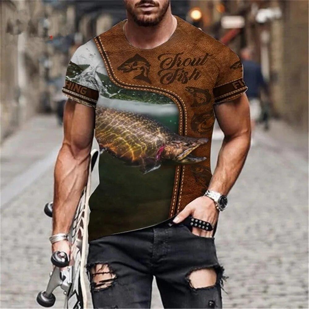 3D Printed Summer Fashion Outdoor Fishing  T-Shirt Europe And America Casual Retro Street Style Round Neck Short Sleeve Men Tees
