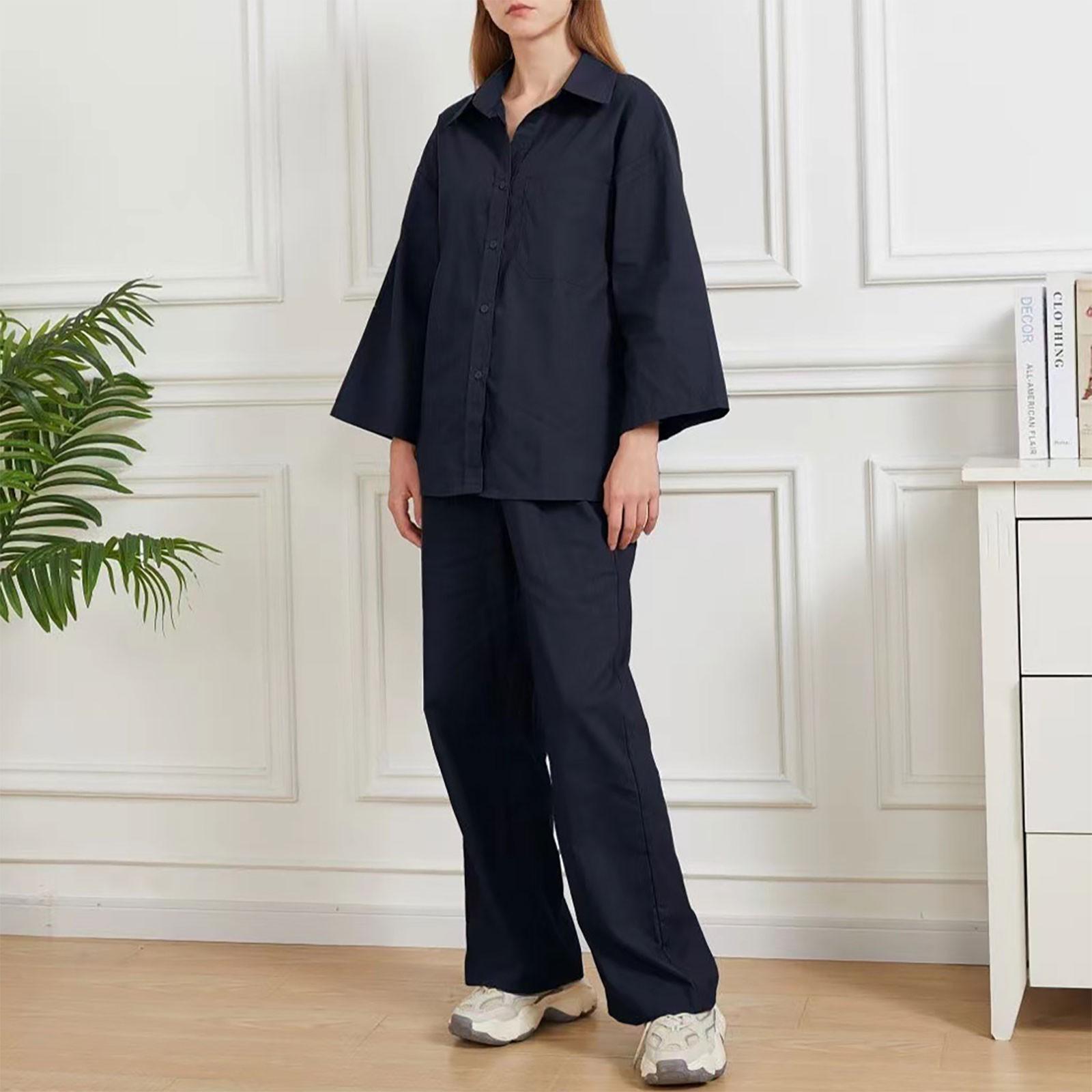 

Women s Cotton Linen Set Fashion Temperament Shirt Two-Piece Set XL чорний