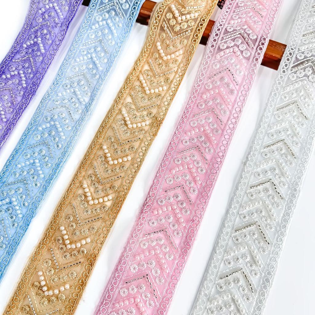 5.5Cm Multi-Color Handmade Beads Bone Rope Barcode Clothing Cuffs Skirt Webbing Ethnic Style Decorative Lace Accessories