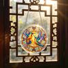 Round Stained Glass Panel with Hummingbird Motif Hanging Suncatcher Window Decoration for Home Office Garden Display