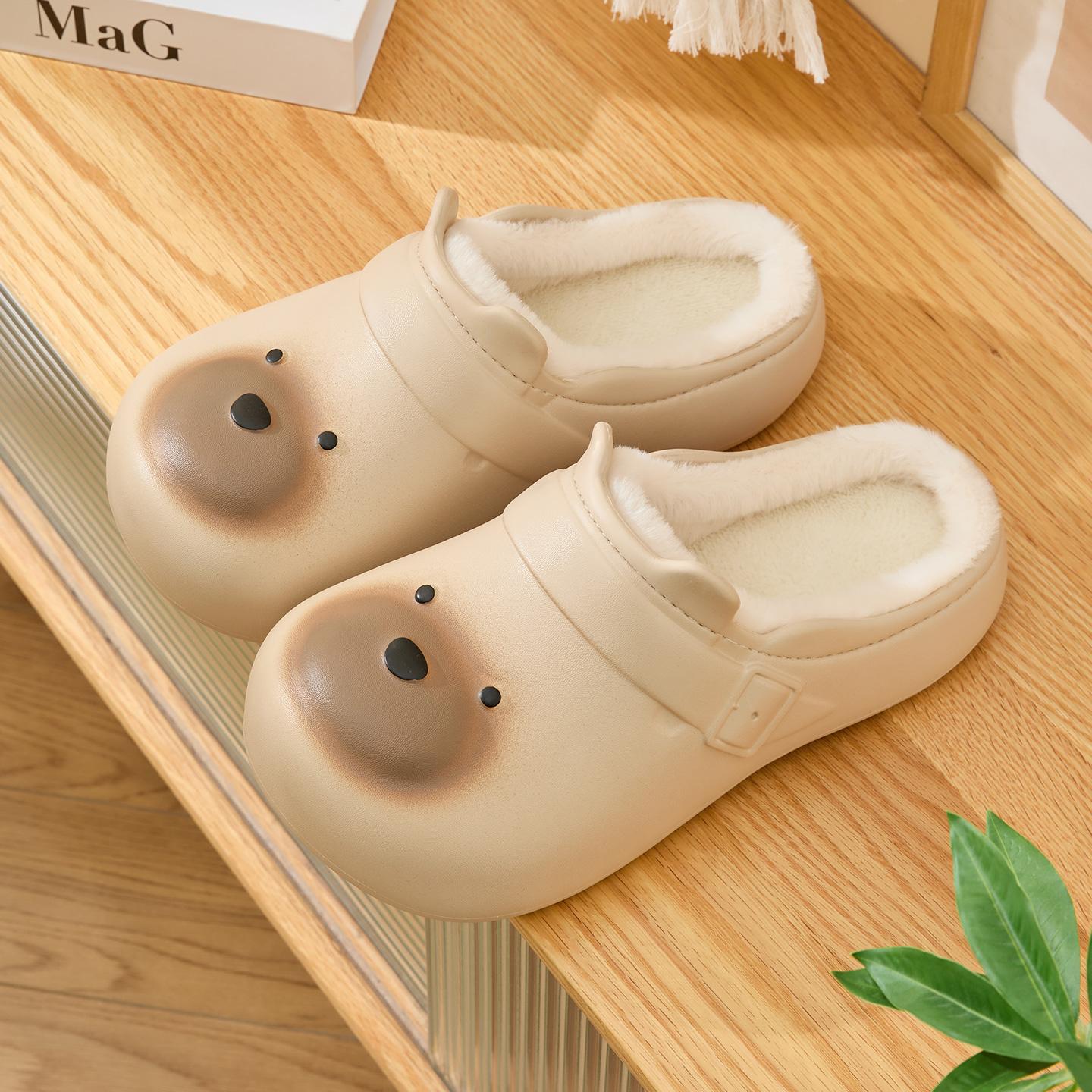 

Cartoon Women Home Slippers Plush Warm Thick Bottom Slides Cute Soft Non-slip Slippers Indoor Outdoor Men Casual Slippers 36-37 бежевый
