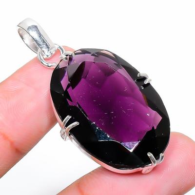 Amethyst Handmade Gemstone 925 Sterling Silver Jewelry Pendant 1.89" y5A36