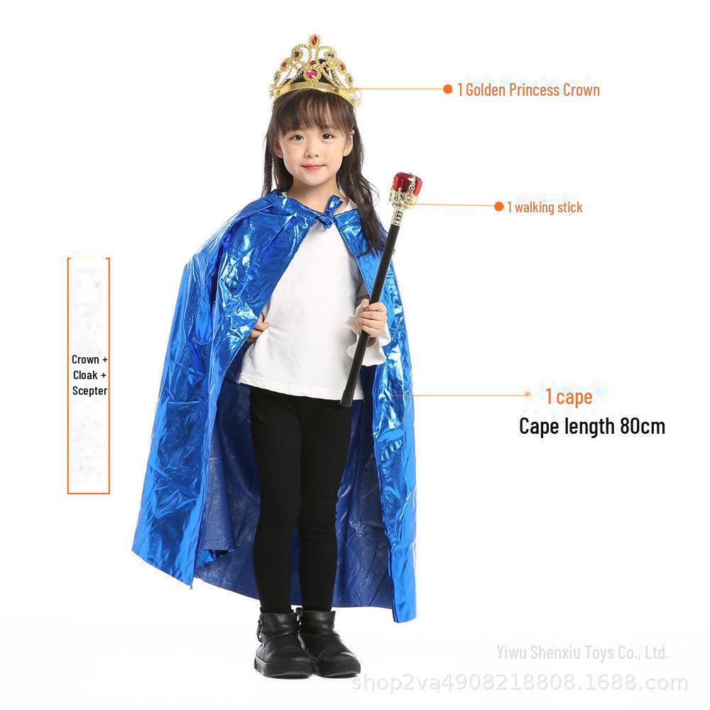 Płaszcz dla dzieci „Księżniczka i król” na Halloween – 80 cm, jasnozłoty i srebrny