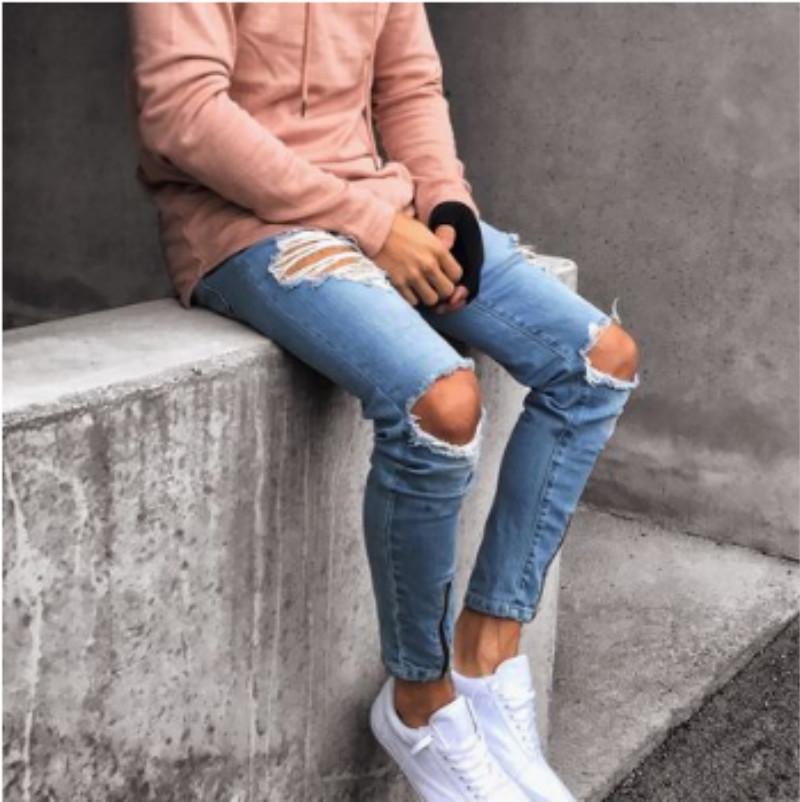 XY Broken Hole Denim No estirador Pie Cremallera Moda Pantalones Vaqueros  Hombre comprar a buen precio — entrega gratuita, reseñas reales con fotos —  Joom