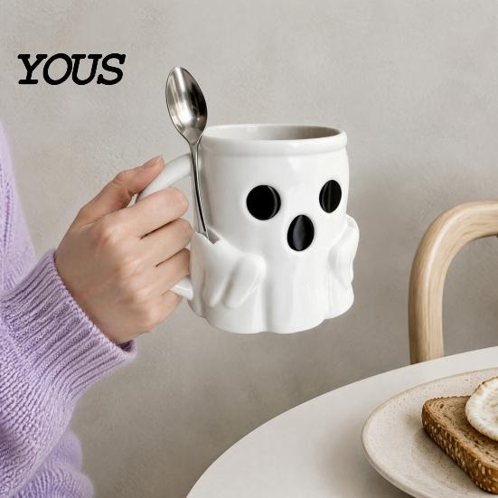 Halloween Party Geschirr Eisbecher mit Löffelhalter, 3D-gedruckter süßer Geisterbecher, Geformter Kaffeebecher Stiftehalter Dekoration, Weihnachten Geburtstag