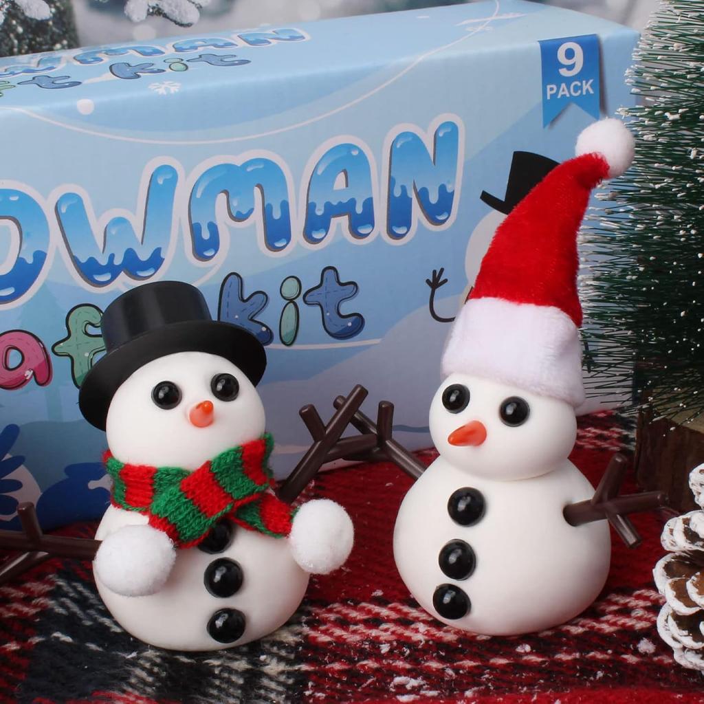 9 Pack Build a Snowman Kit Snowman Christmas Crafts for Kids Gift, Modeling Clay Snowman DIY Kit