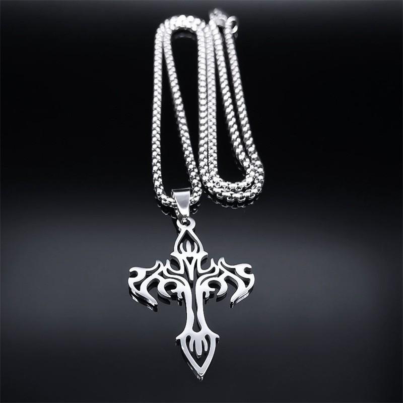 Chain Flame Vintage Cross Cast Pendant Necklace for Men