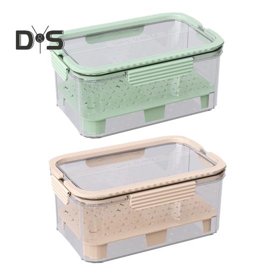 Recipient Depozitare Salată Etanș Cutie Transparentă Tip Crisper Protector Produse 2 Niveluri Coș Răcitor cu Gheață Recipient Portabil pentru Fructe cu Tăviță de Drenaj