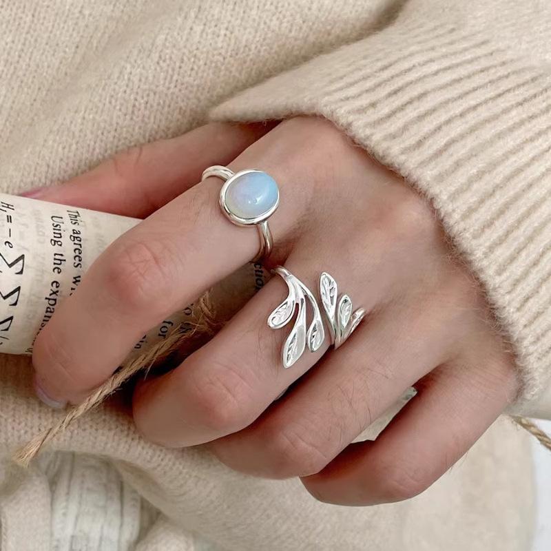 Highend Geometric Elegant Design Egg White Stone Ring For Women Adjustable Size