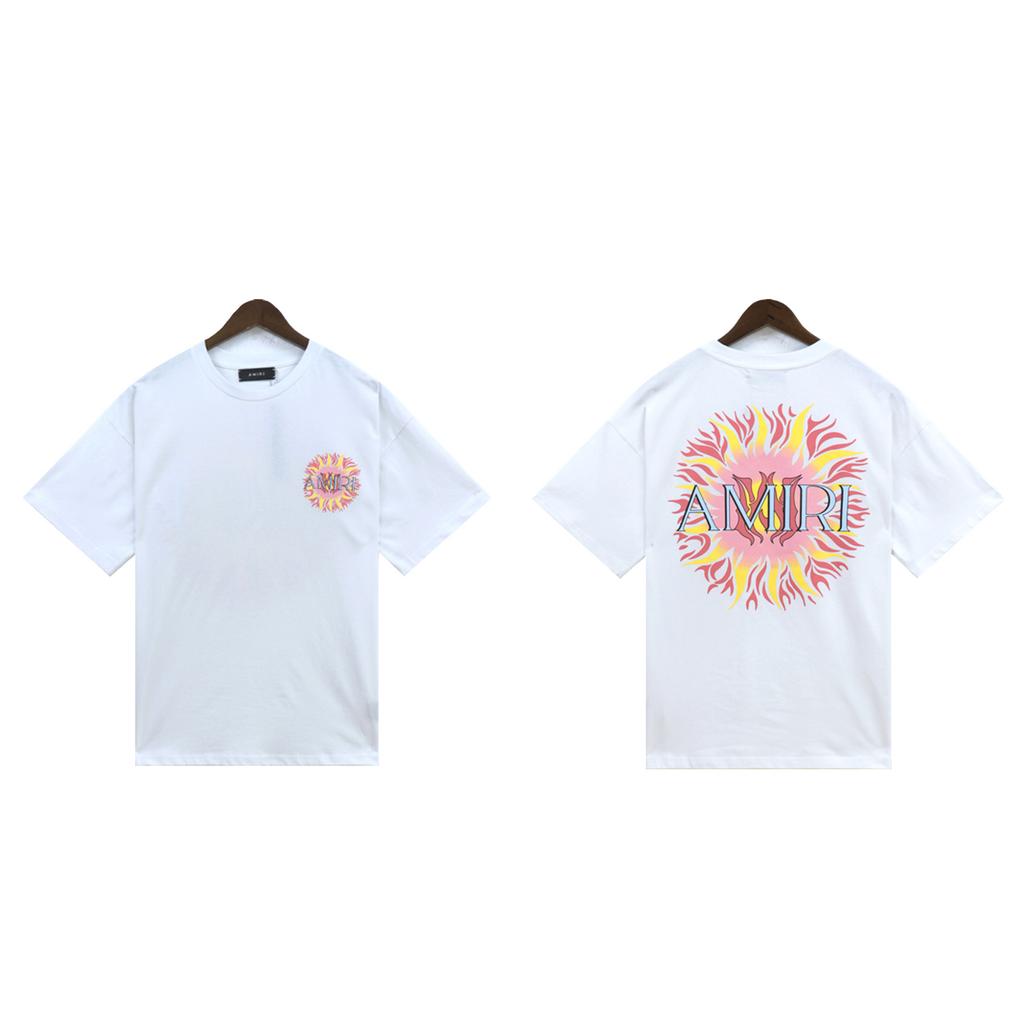 2208 Amiri 2025 Summer New Men's and Women's Loose High Quality Cotton Plus Size T-shirt Couple T-Shirt Sun pattern print