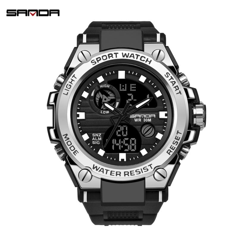 Sanda Men's Multifunctional Dual Display Luminous Waterproof Sports Watch for Teens