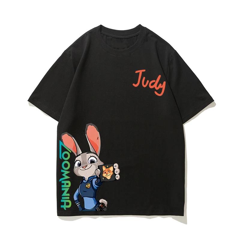 Tištěné letní tričko pro rodiče a děti, volné, Zootopia zboží, Nick a Judy, krátký rukáv, nadměrná velikost