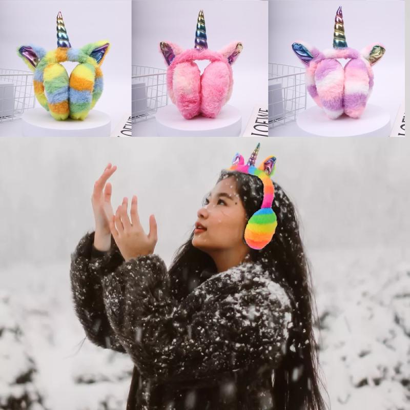 Ear Unicorn Winter Muff Pink Star Kawaii Rainbow Warm Headphones Girl Gift Child