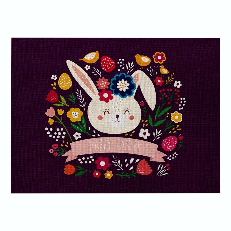 Easter meal mat, cartoon rabbit kitchen insulation coaster, heat-resistant cotton and linen Western style mat home decor