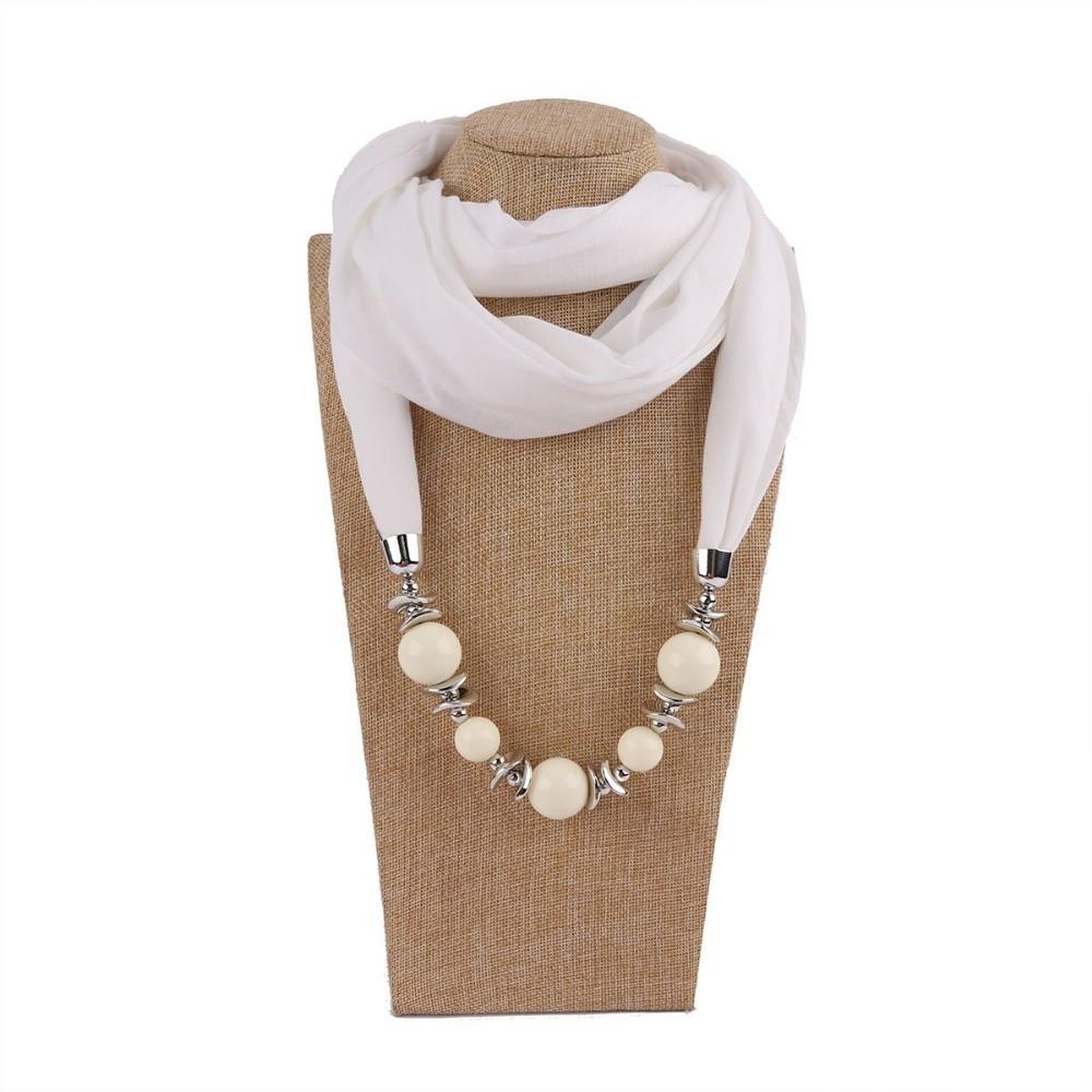 Vintage Style Beaded Pendant Scarf Solid Color Beaded Shawl Wrap Ethnic Necklace Scarf Party