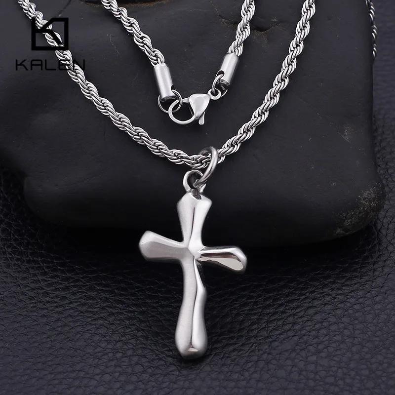 Trendy Pendant Necklaces for Men Metal Cross Stainless Steel Link Chain Accessories Irregularly Male Choker Shiny Jewelry