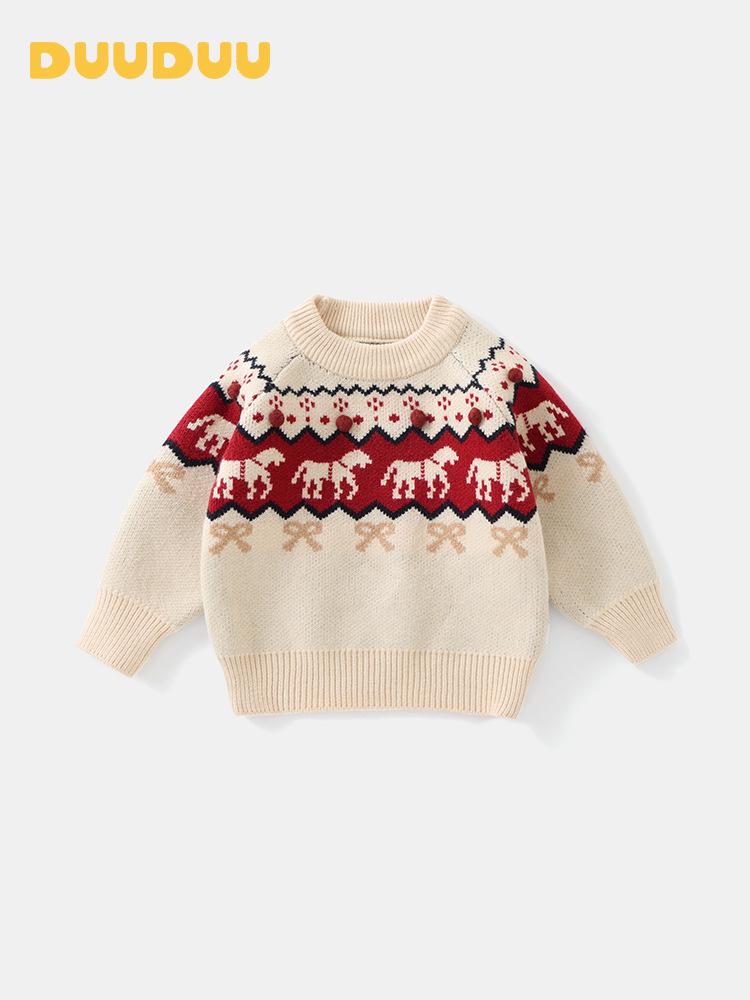 DUUDUU 2025 Roter Strickpullover im koreanischen Stil für Kinder - Warmes Herbst-/Winteroberteil