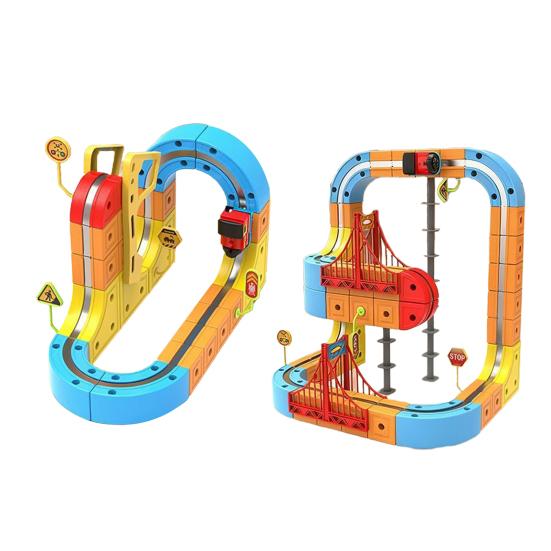 66/92Pcs/Set Magnetic Train Track Set DIY Race Car Cube Rail Boys Girls Gravity-Defying Building Kit Toddlers