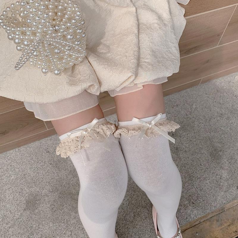 1 Pair Ruffle Thigh High Socks Tube Frilly Socks Long Tube Socks for Girl Over Knee Stockings Princess Style Dress Socks