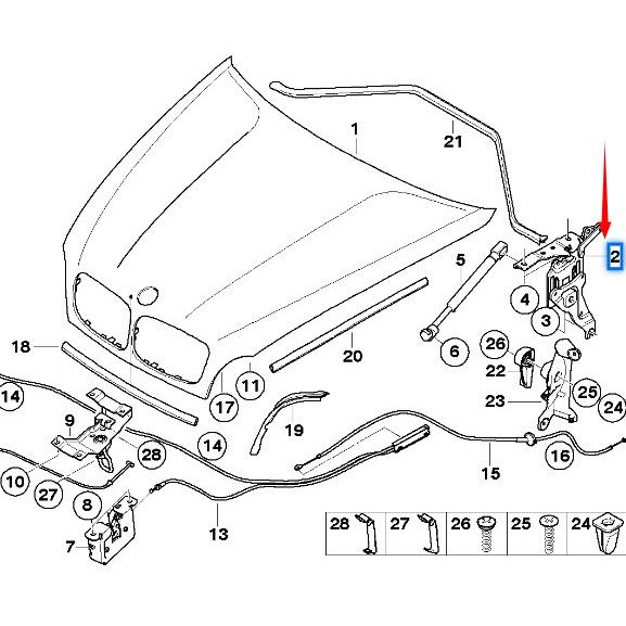 BMW X5 E70 Hood Hinge - Parts 41007198617 & 41007198618