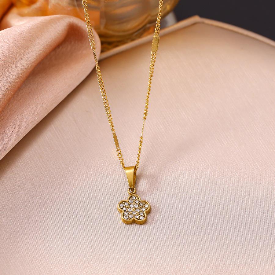 Elegant Zircon Flower Necklace & Earrings Set for Women - Titanium Steel & 18K Gold