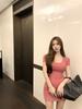 Pure desire sexy tight hot girl dress women's clothing autumn new short skirt pink waist and thin skirt