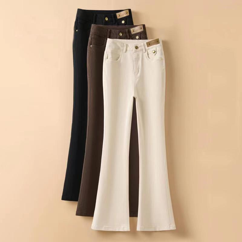 Fashion Women Flare Jeans Spring Autumn Solid Slim Pants Korean Simple High Waist Versatile Street Office Lady Casual Trousers