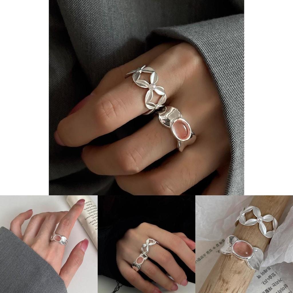 Pattern Floral Distinctive Pink Zirconia Ring For Women Stylish Open Adjustable Fashion Ring 2024 New Arrival