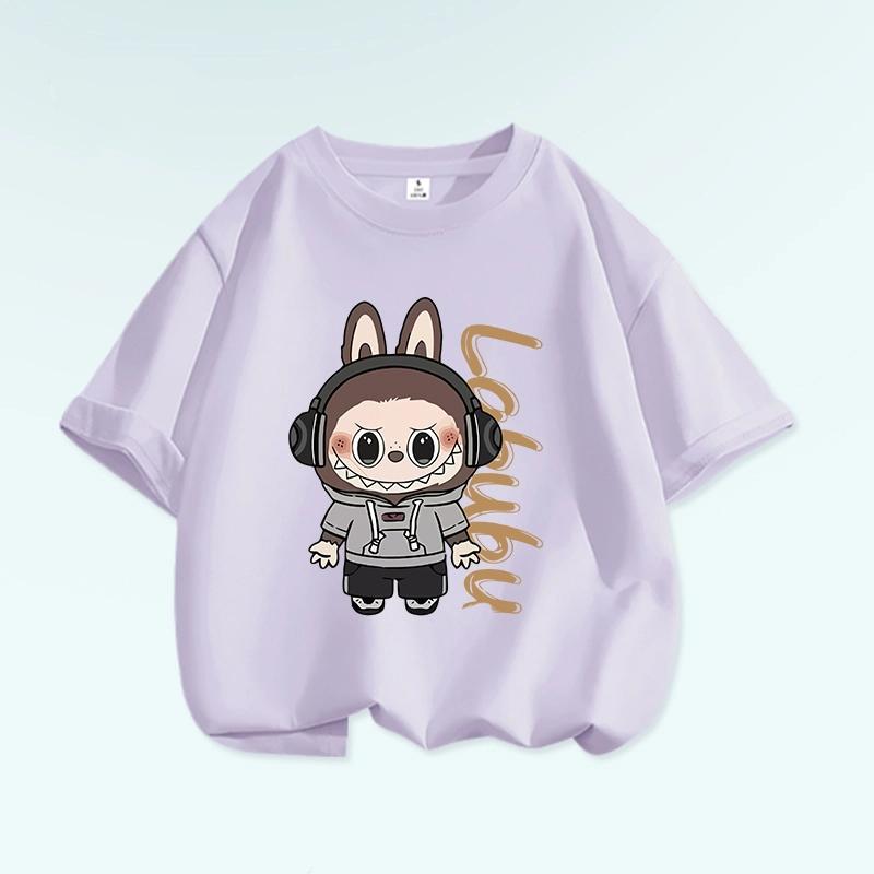 Tricou cu grafică de desene animate Monstru Elf Labubu pentru copii, imprimat, de vară, casual, pentru exterior, pentru fete, cu mânecă scurtă, top