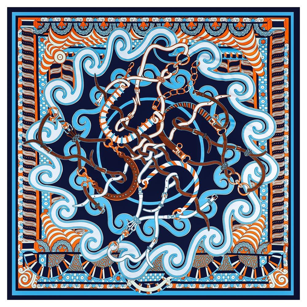 POBING Silk Scarf Women Large Shawls Melt Chain Print Stoles Square Bandana Luxury Kerchief Hijab Scarf Female Foulards 130CM