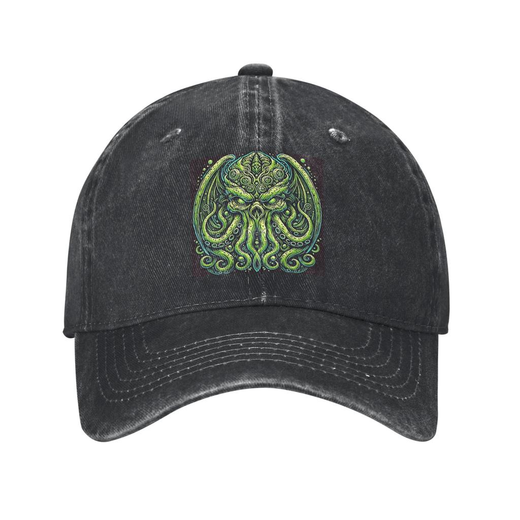 Zelený chobotnice Cthulhu s chapadly a zuby Opraná džínová čepice Ležérní baseballové čepice Nastavitelný klobouk Letní Unisex baseballové čepice