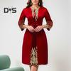 Frauen Retro Taille Eng Slim Fit Kleid O Neck 3/4 Hülse Stickerei Floral Spitze Nähte Kleid Kleid Streetwear