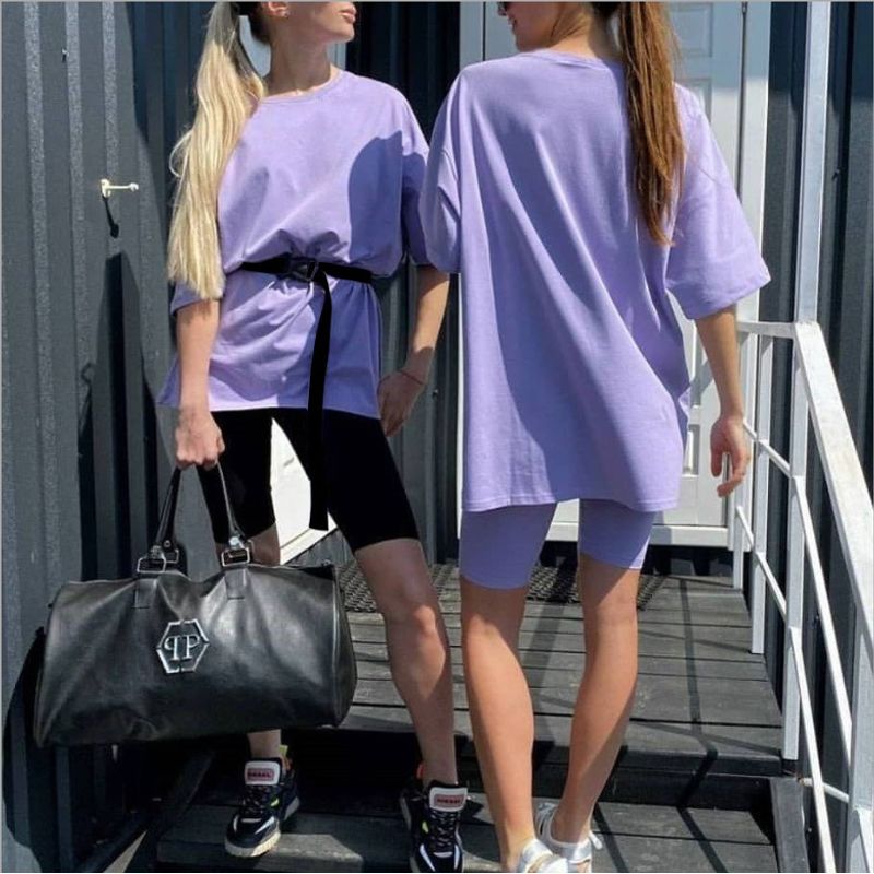 

Loose T-shirt + Pants Summer Ladies Sports and Leisure Suit Purple S