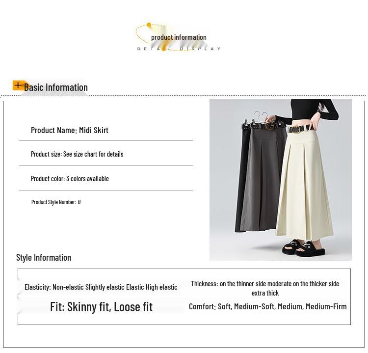 2026 Spring Women's High-Waisted Pleated A-Line Skirt with Belt - Drapey and Slimming