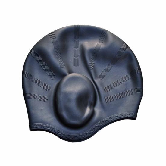 Cuffia da nuoto grande in silicone con protezione per le orecchie 3D, cuffia da bagno antiscivolo e impermeabile per donne e uomini, capelli lunghi/corti